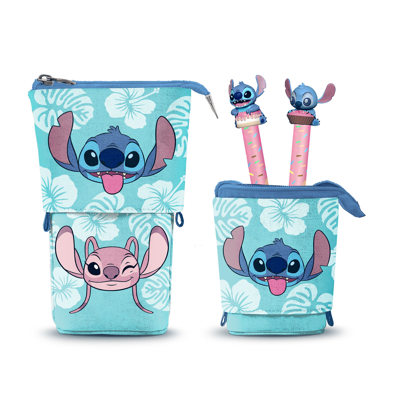 Estuche Portatodo Cute + 2 Bolígrafos de Gel Borrables Lilo y Stitch Aloha